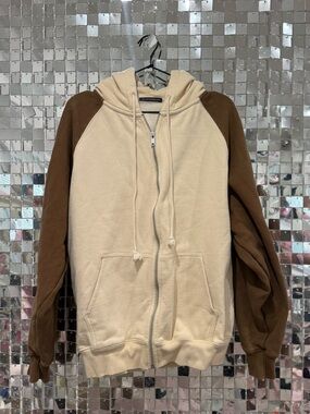 Brandy Melville Cream Zip Hoodie with Drawstrings